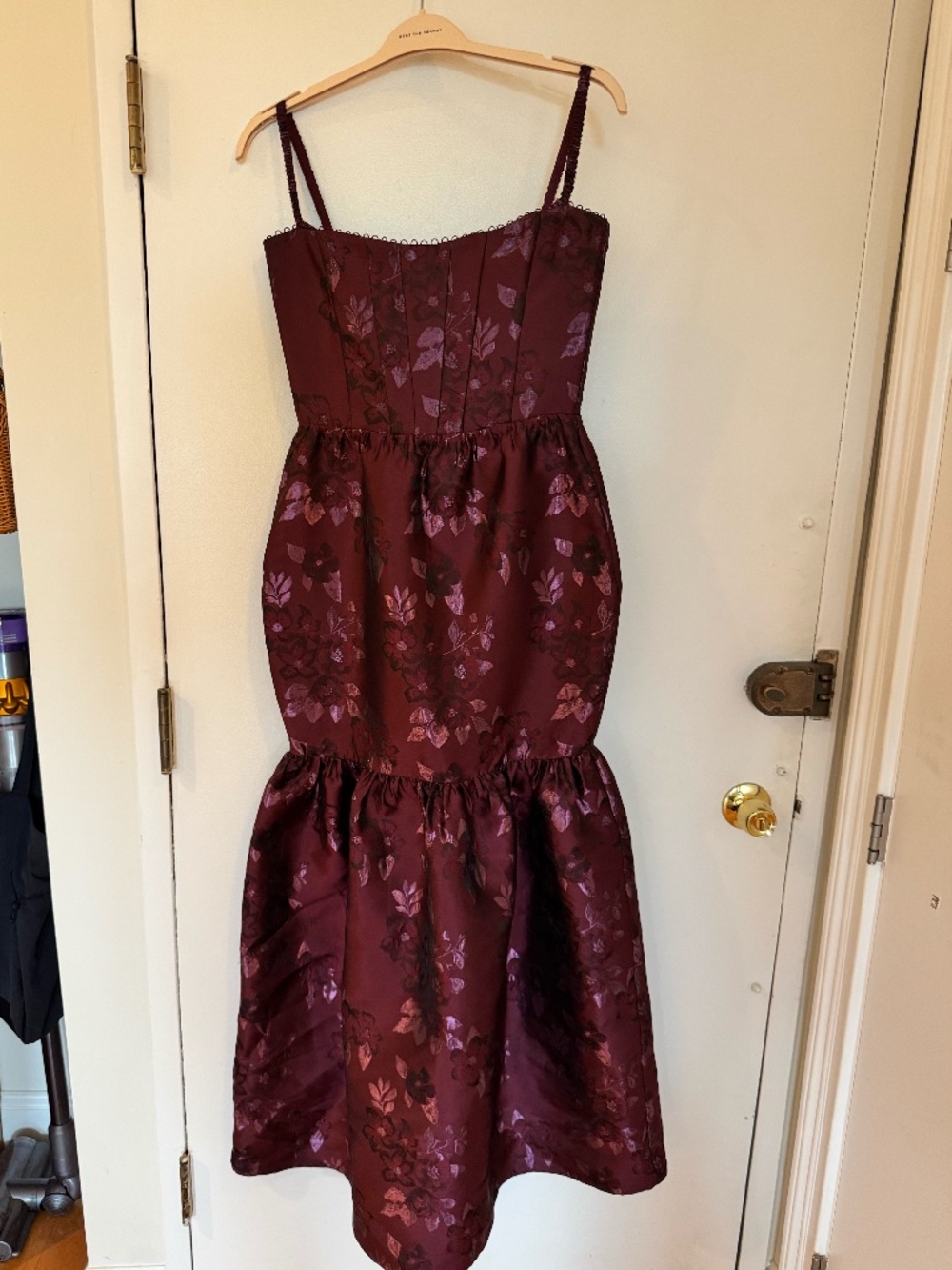 V Chapman Cherie Off Shoulder Corset Brocade Maxi Dress